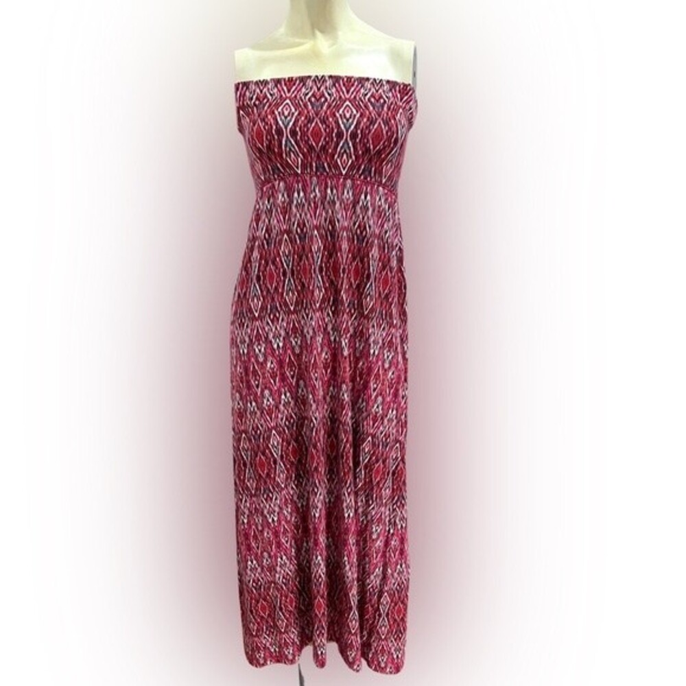 Cynthia Rowley geometric print pink strapless maxi dress size small